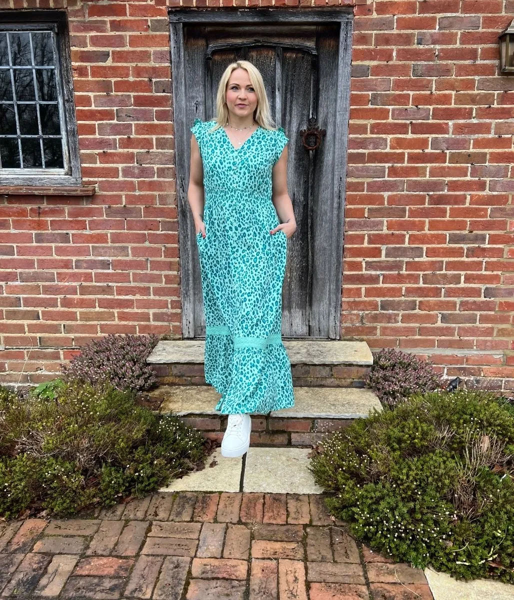 Green Leopard Curve Print Maxi Dress