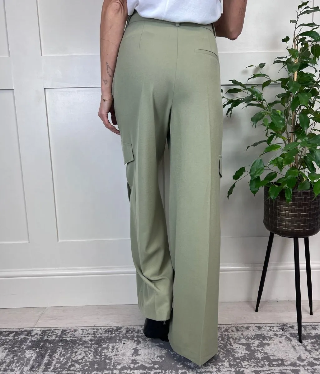 Green Wide Leg Cargo Trousers