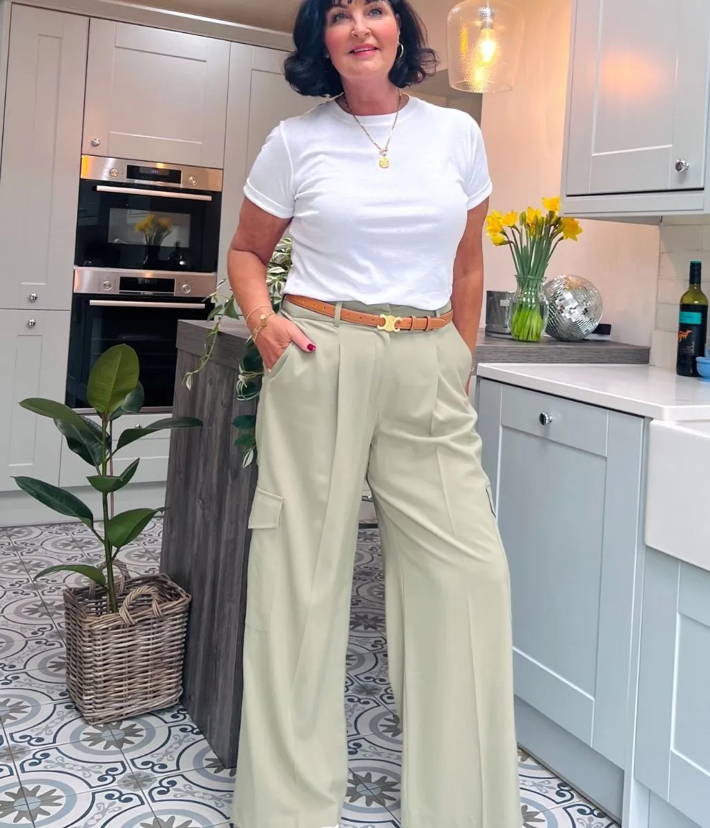 Green Wide Leg Cargo Trousers