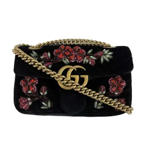 GUCCI - Mini Matelasse Velvet Crystal Embellished Embroidered Floral Gems Bag