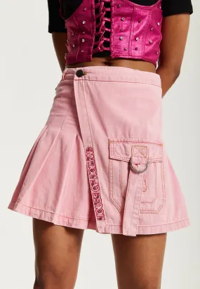 House of Holland Light Pink Denim Studded Pleated Skirt