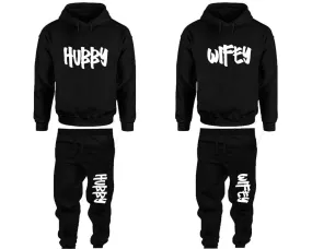 Hubby Wifey Couple Pullover Hoodie and Jogger Pants, Matching Top Bottom Sets