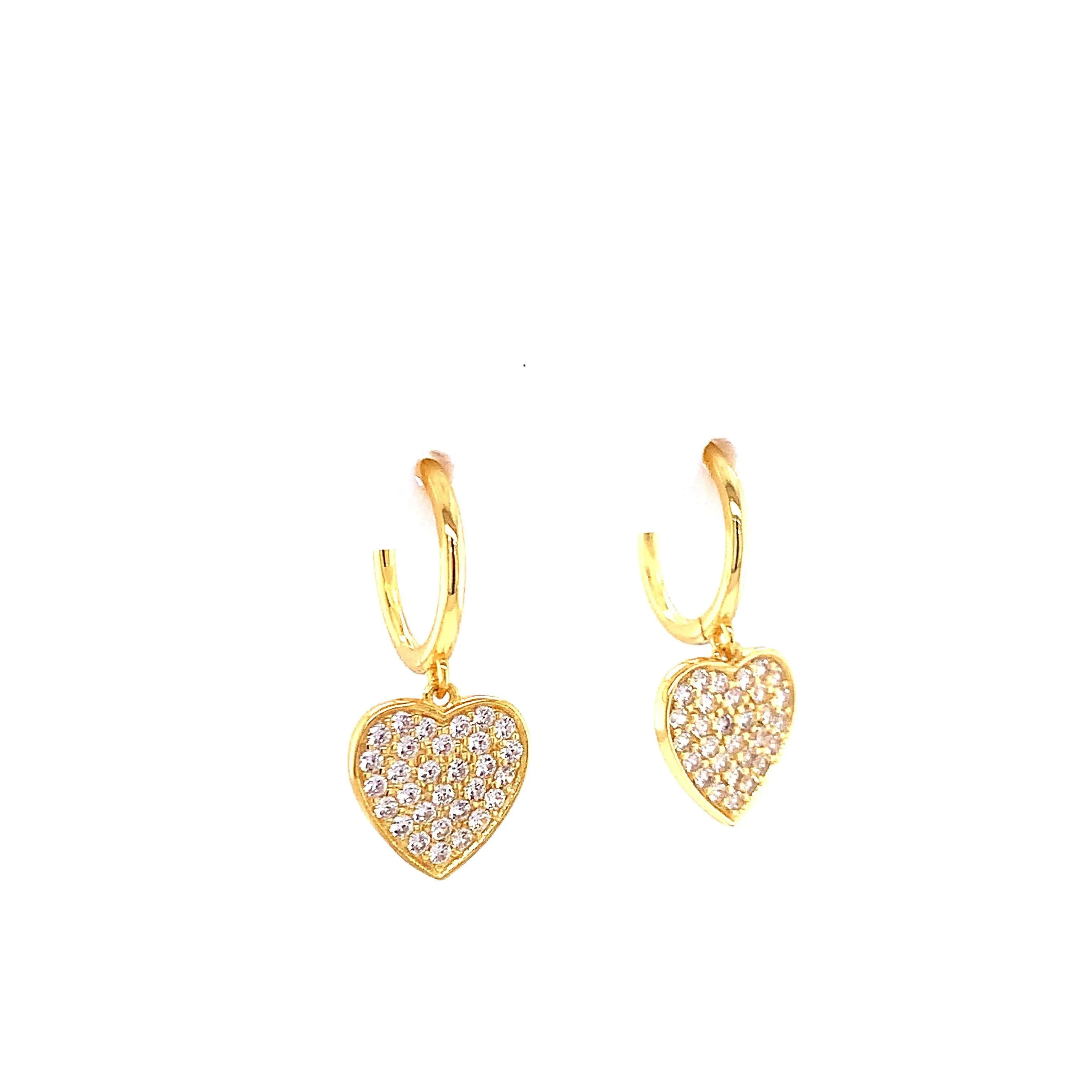 Huggie with Dangling Pave Heart Earring