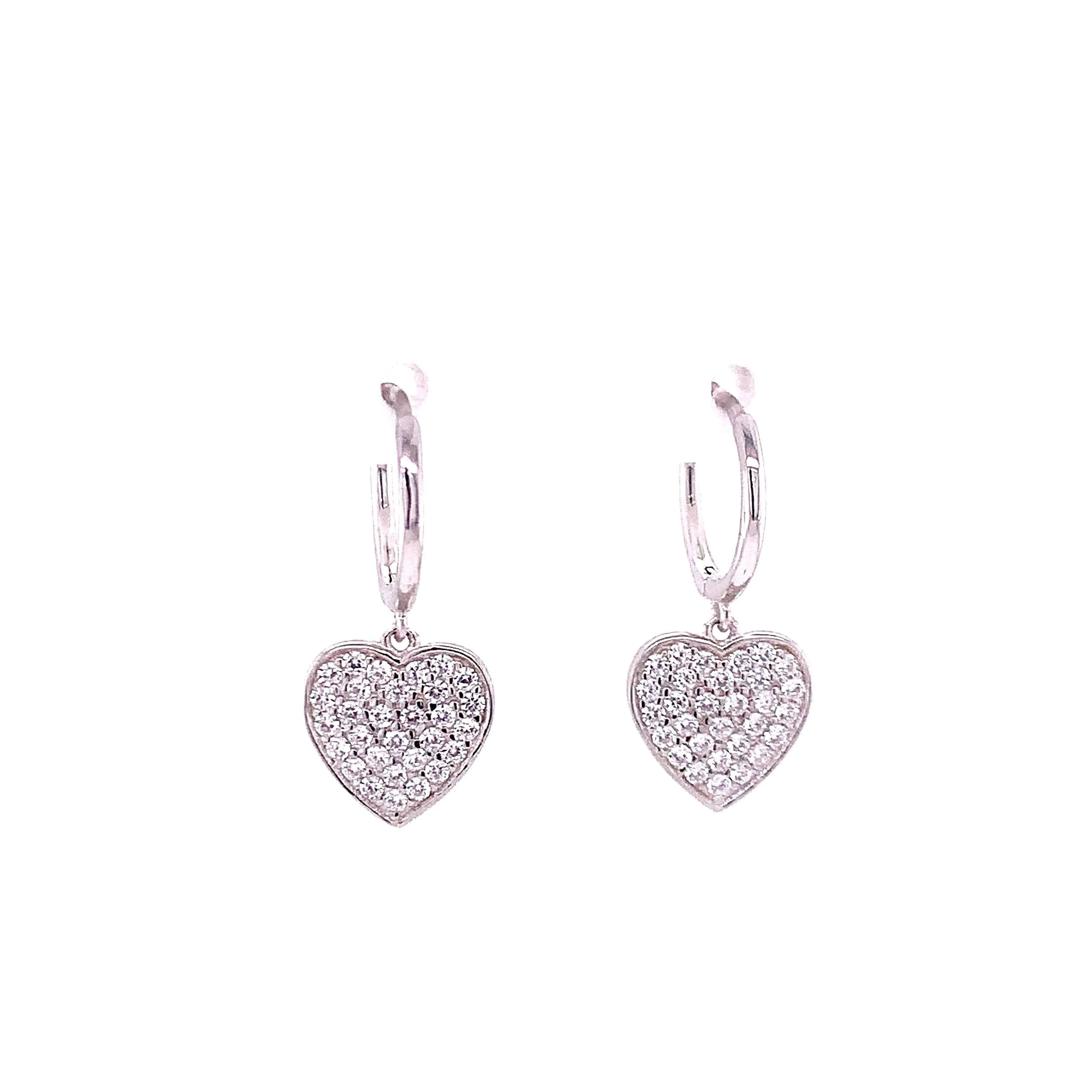 Huggie with Dangling Pave Heart Earring