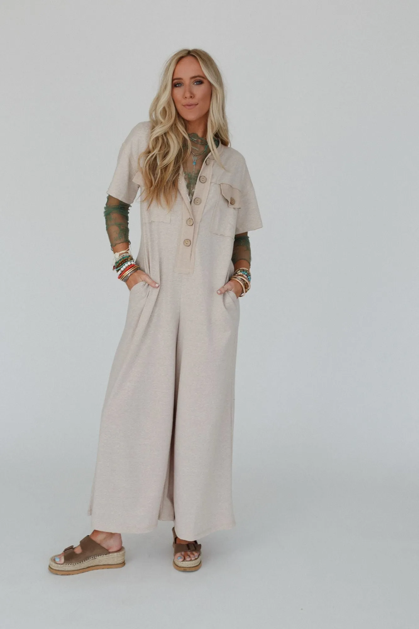 Jodi Short Sleeve Jumpsuit - Taupe