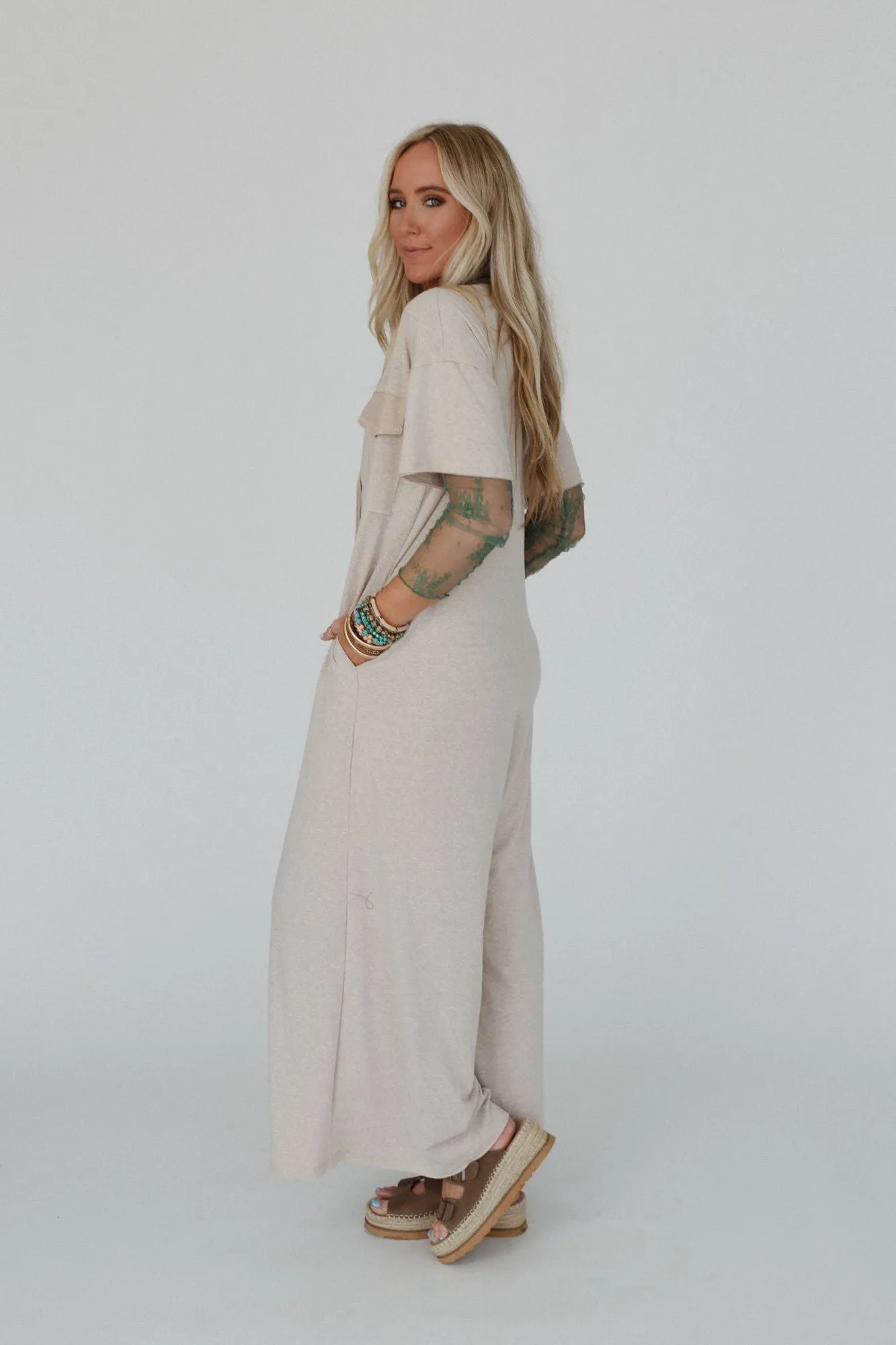 Jodi Short Sleeve Jumpsuit - Taupe