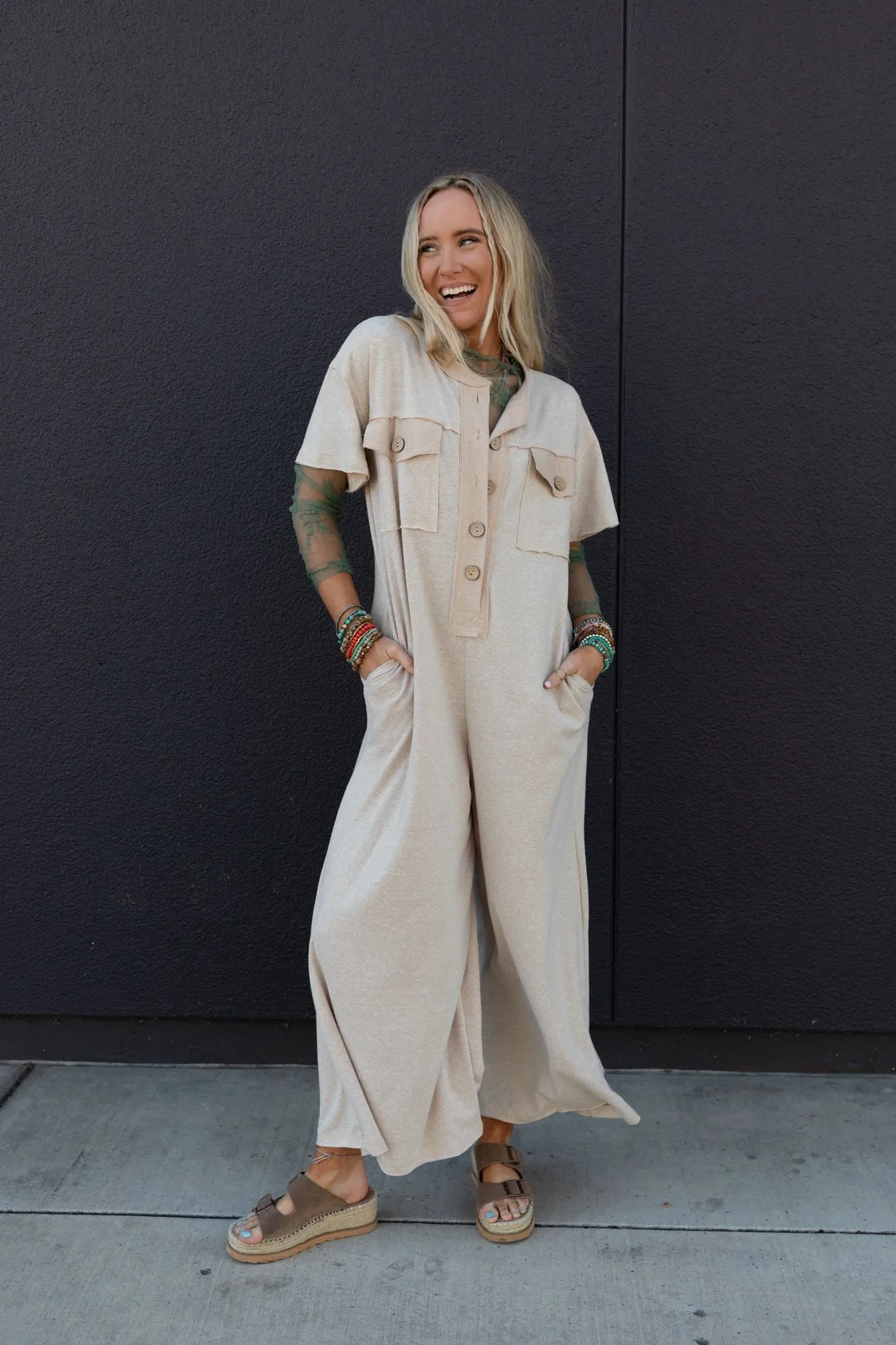 Jodi Short Sleeve Jumpsuit - Taupe