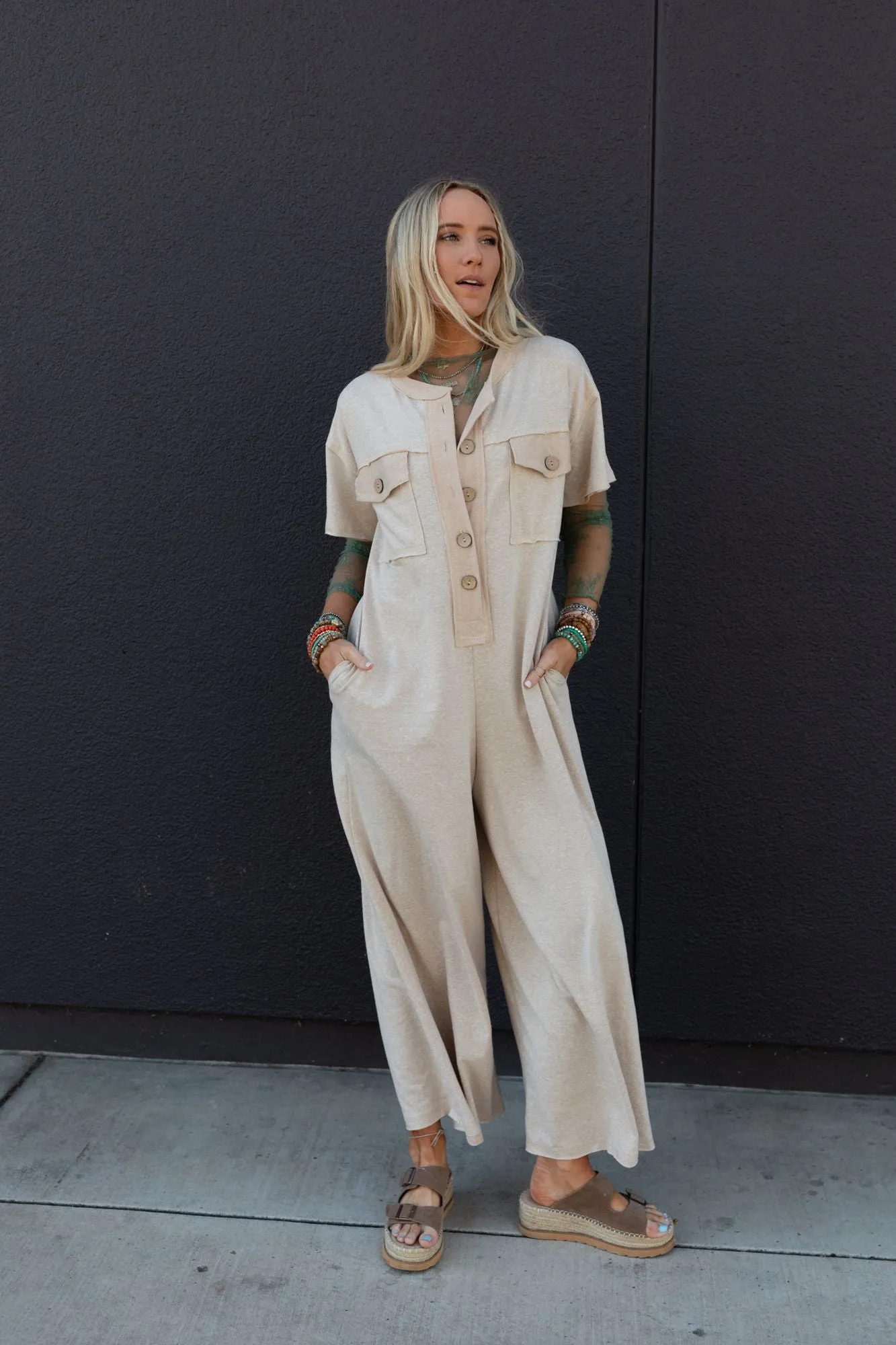 Jodi Short Sleeve Jumpsuit - Taupe