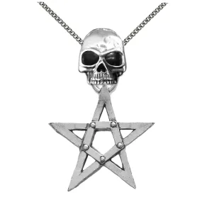 Large Skull Pentagram Necklace, Solid Silver Pentagram Skull Pendant With Chain, Handmade