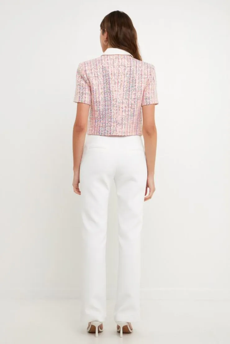 Libby Tweed Short Sleeve Jacket - Pink Sequin