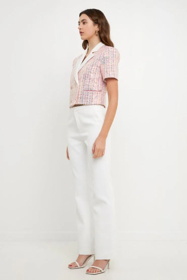 Libby Tweed Short Sleeve Jacket - Pink Sequin