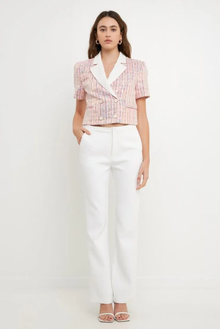 Libby Tweed Short Sleeve Jacket - Pink Sequin