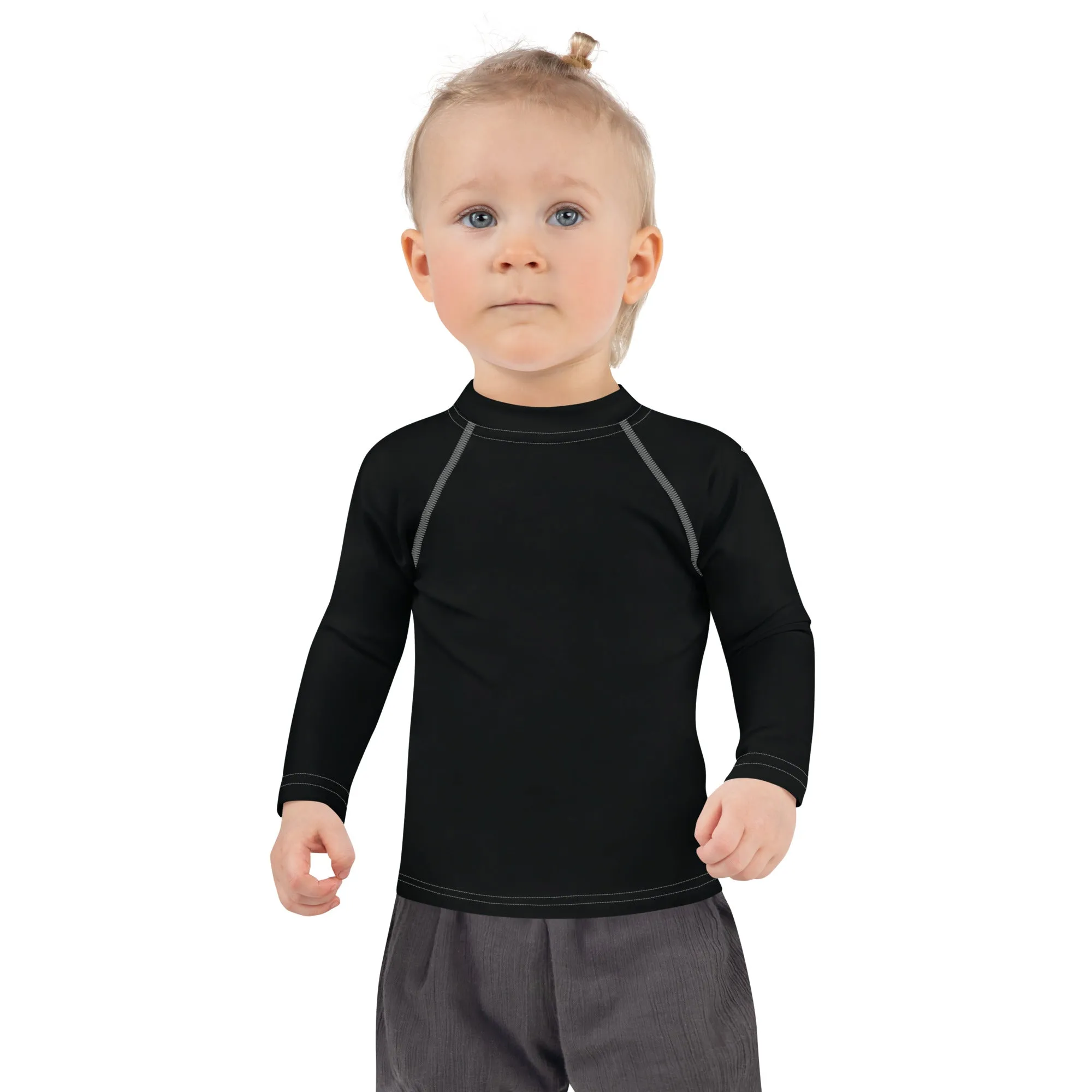 Little Trendsetter: Kid's Solid Color Rash Guards for Her - Noir