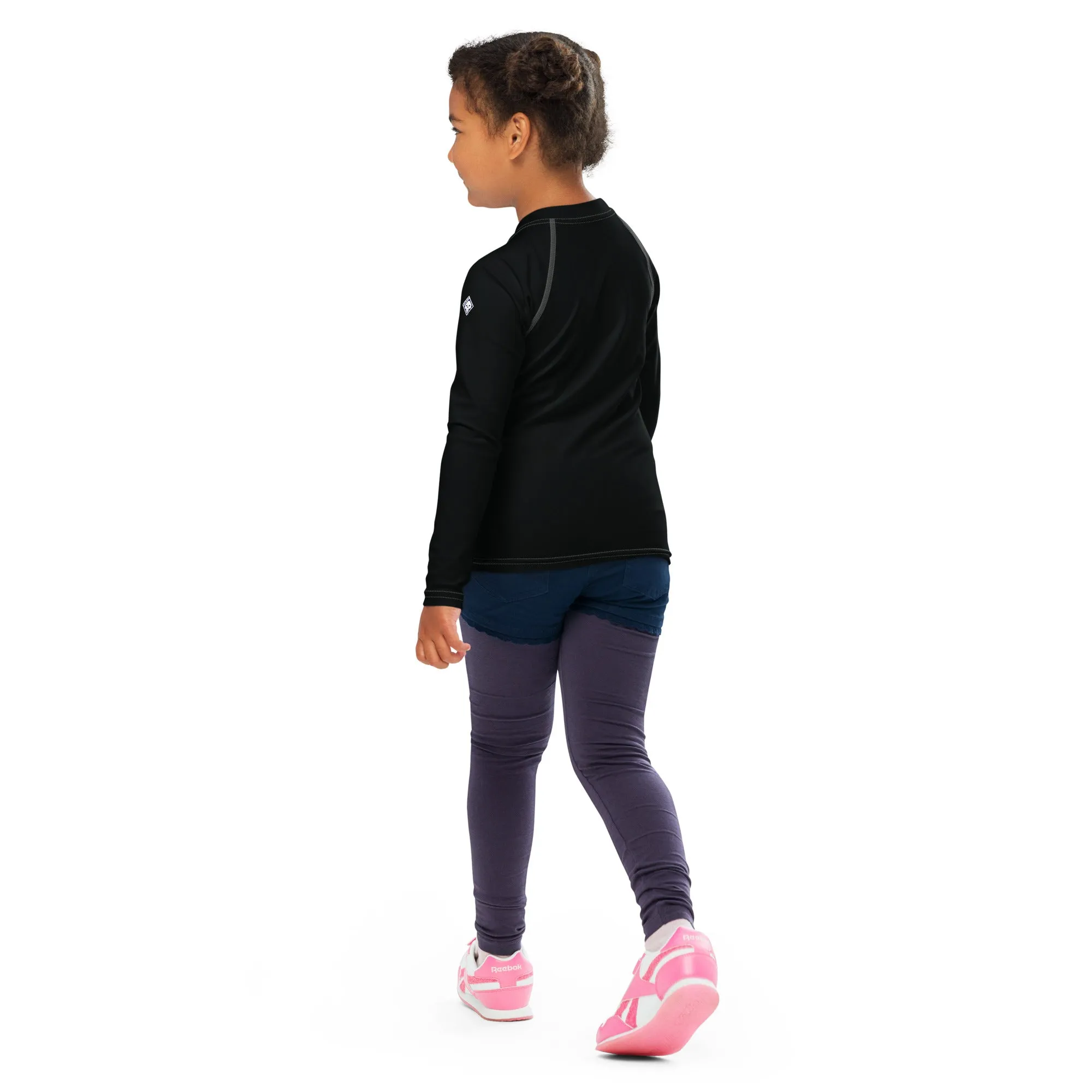 Little Trendsetter: Kid's Solid Color Rash Guards for Her - Noir