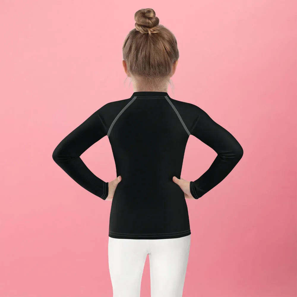 Little Trendsetter: Kid's Solid Color Rash Guards for Her - Noir