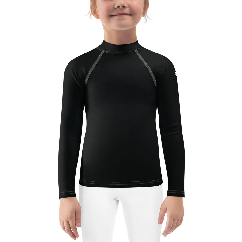 Little Trendsetter: Kid's Solid Color Rash Guards for Her - Noir