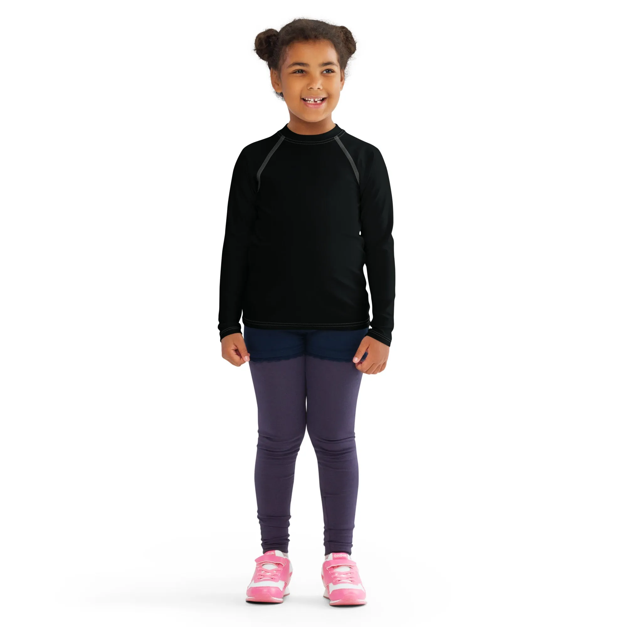 Little Trendsetter: Kid's Solid Color Rash Guards for Her - Noir