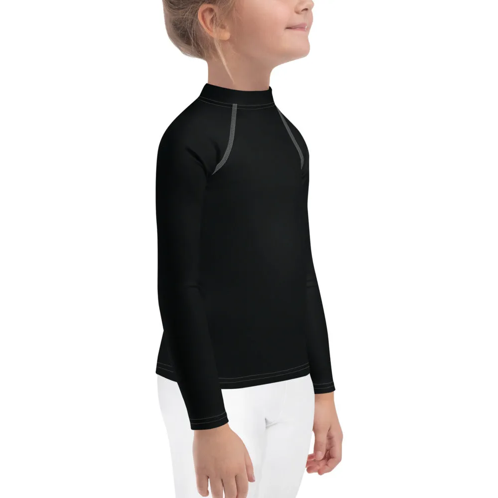 Little Trendsetter: Kid's Solid Color Rash Guards for Her - Noir