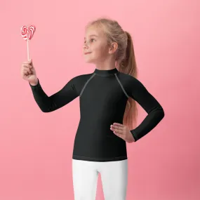 Little Trendsetter: Kid's Solid Color Rash Guards for Her - Noir