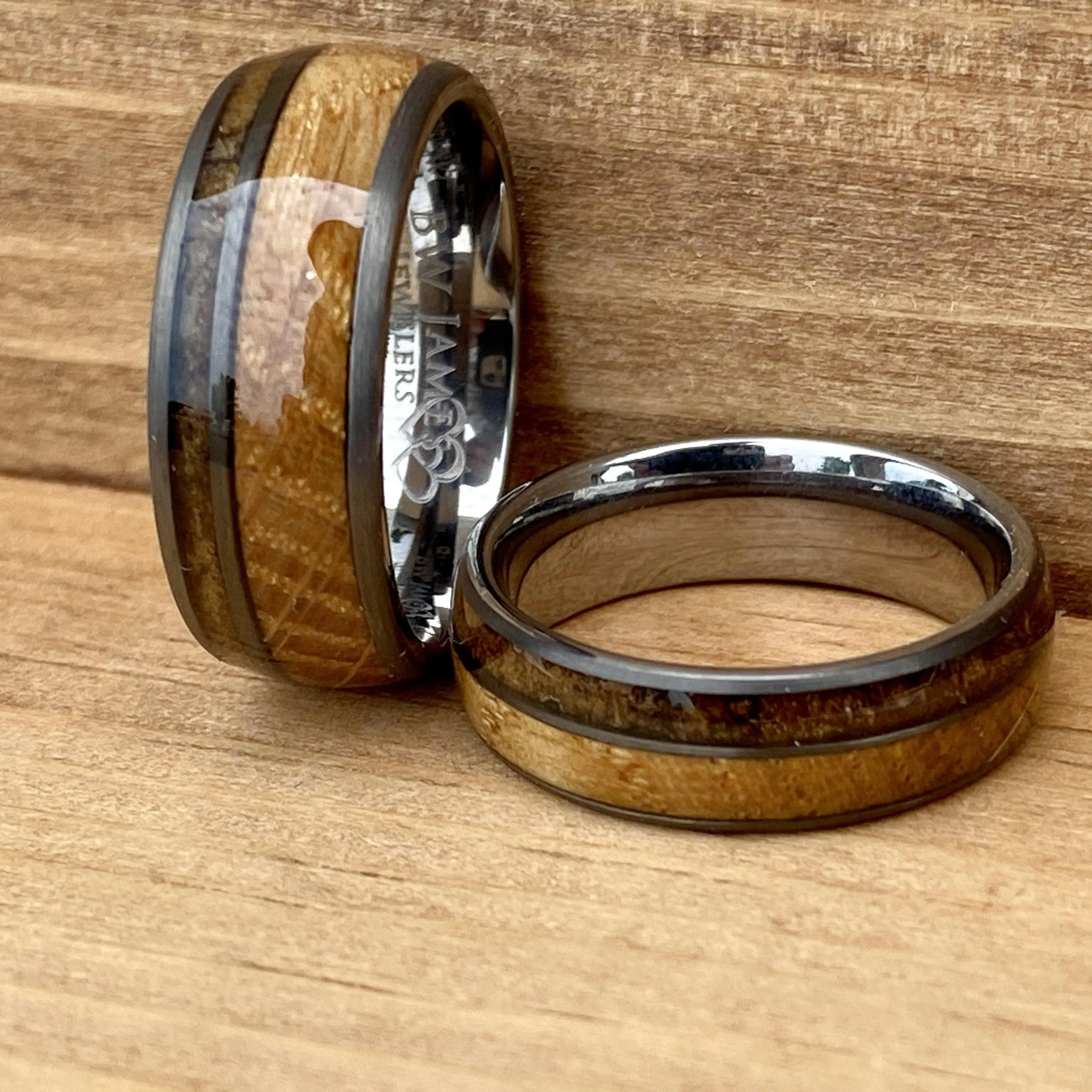 Matching Set “W&M Churchill” Kentucky Straight Bourbon Whiskey Barrel Tungsten Ring