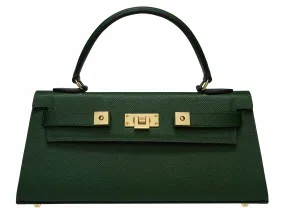 Maya East West Dolomite Pebble Print Calf Leather Handbag - Dark Green