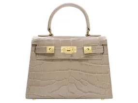 Maya Midi Orinoco 'Croc' Print Calf Leather Handbag - Stone