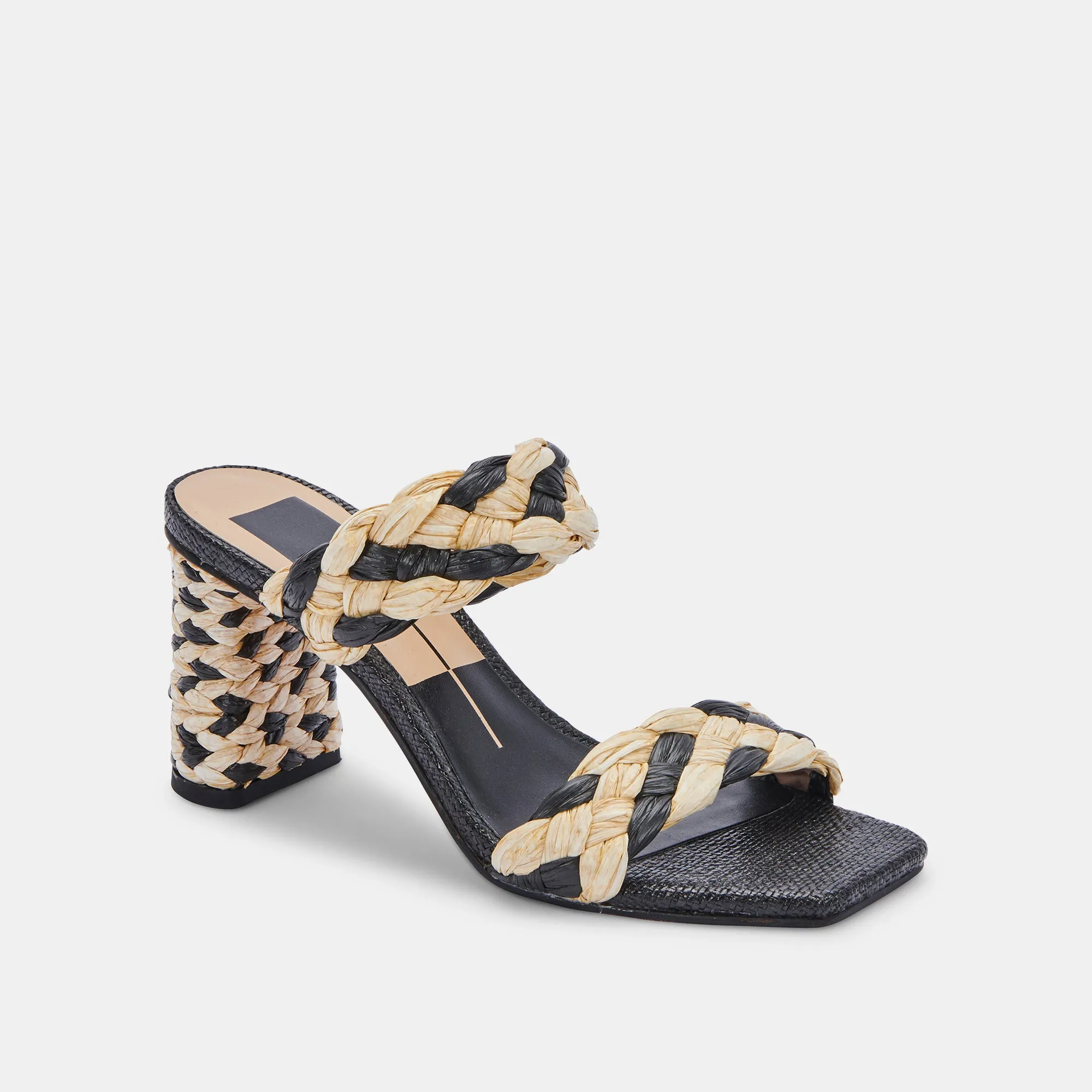 PAILY RAFFIA HEELS BLACK NATURAL RAFFIA