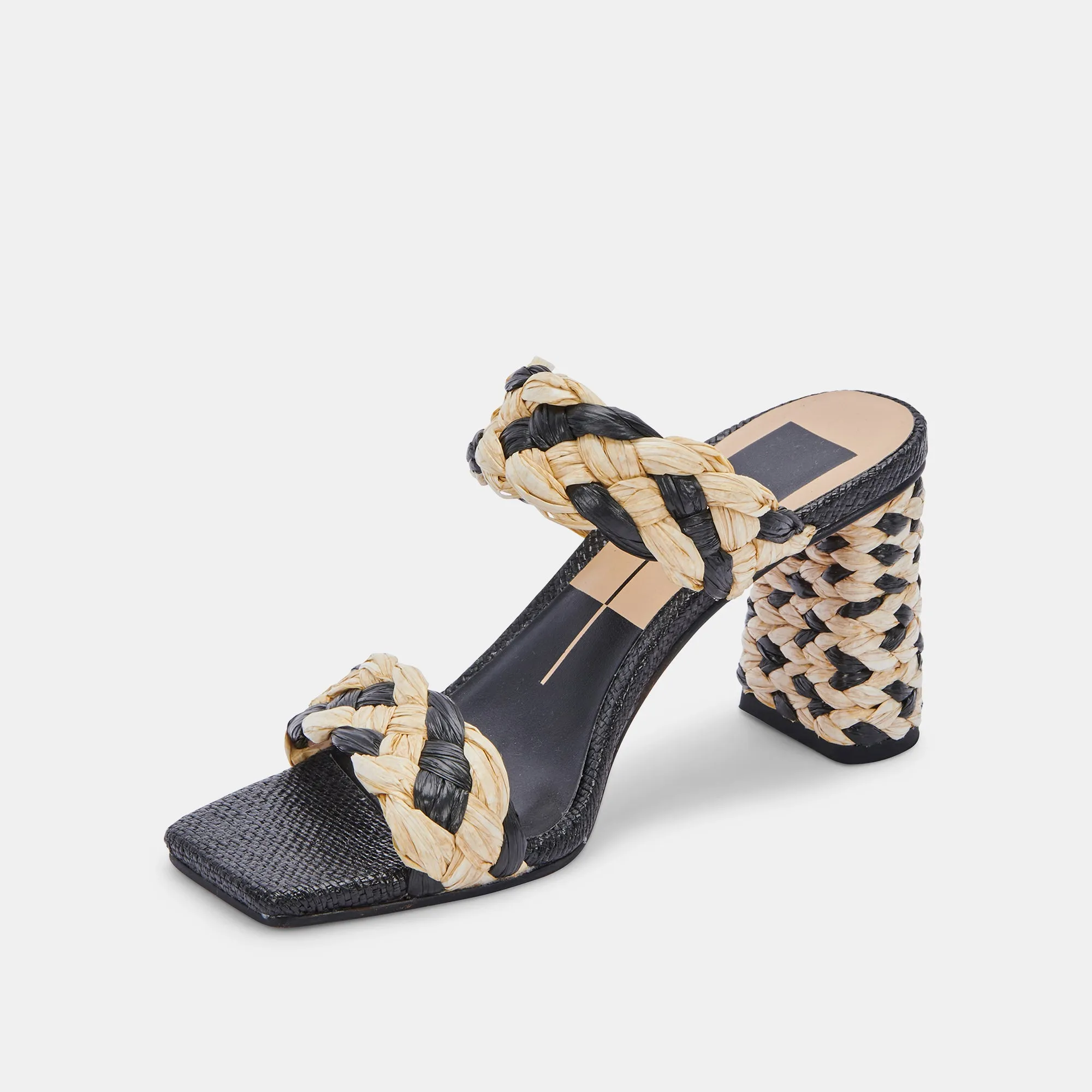 PAILY RAFFIA HEELS BLACK NATURAL RAFFIA