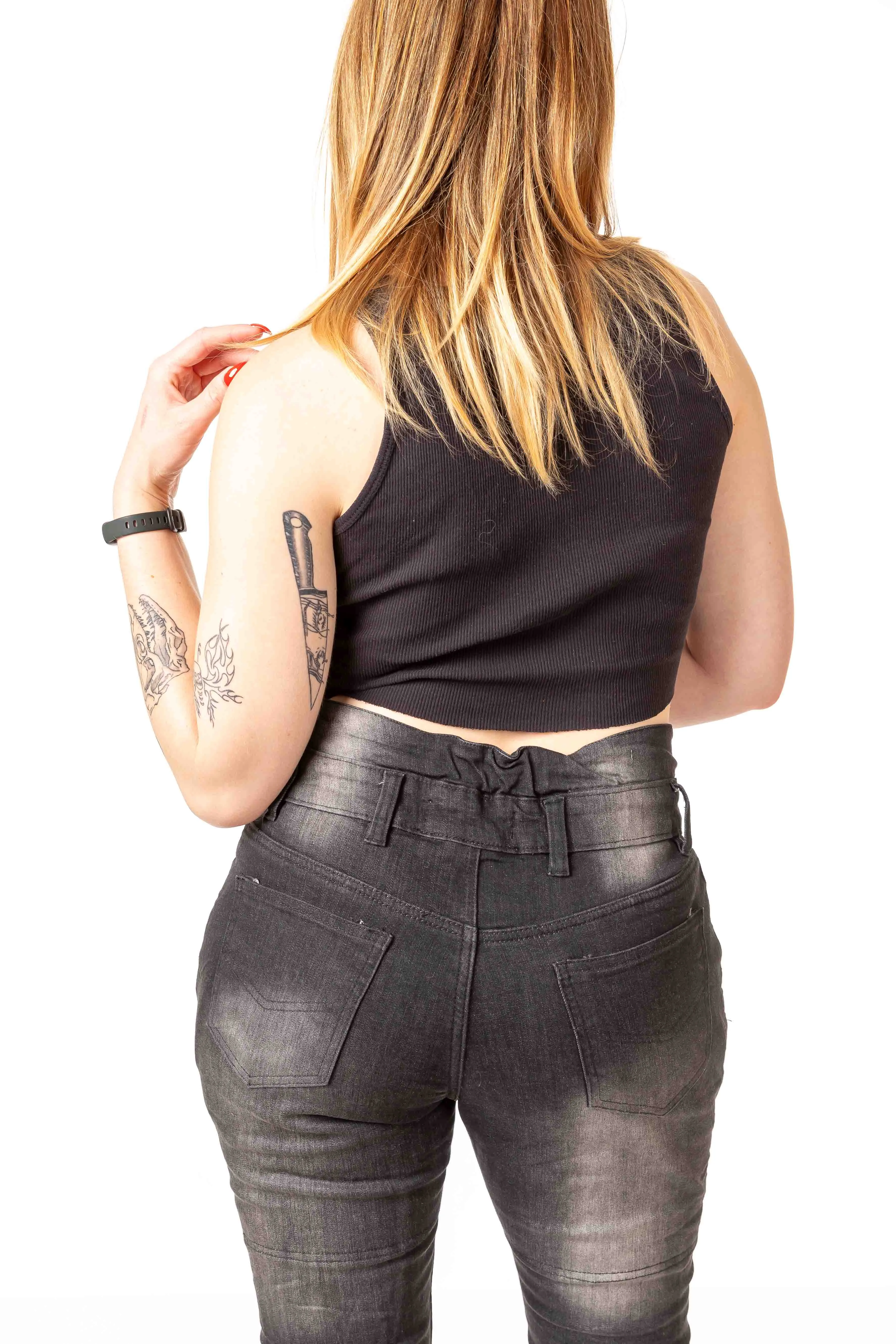 Petite Protective Motorcycle Jeans with Ruching for Women