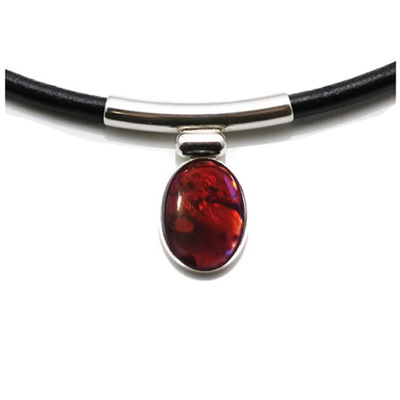 Red Paua Gemstone Leather Choker (sterling silver fixtures)