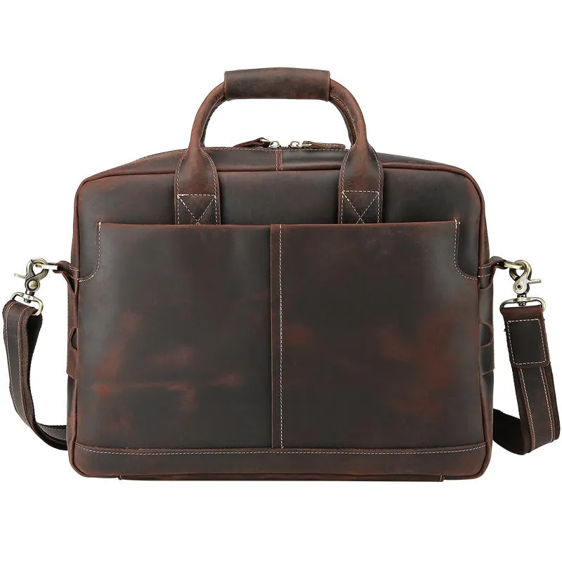 Retro Men Briefcase Crazy Horse Leather Shoulder Messenger Bag Laptop Bag Men Handbag