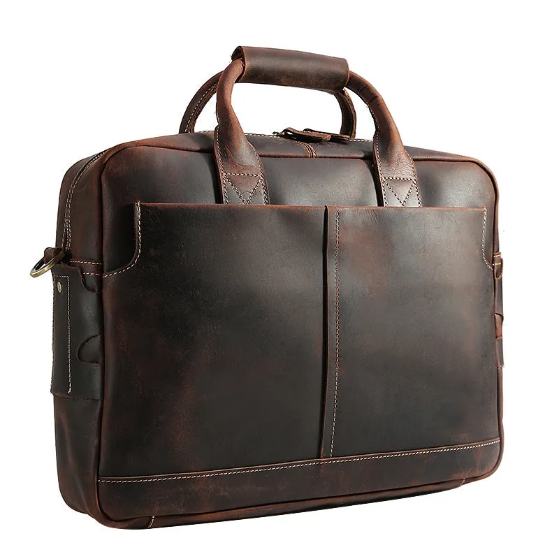 Retro Men Briefcase Crazy Horse Leather Shoulder Messenger Bag Laptop Bag Men Handbag