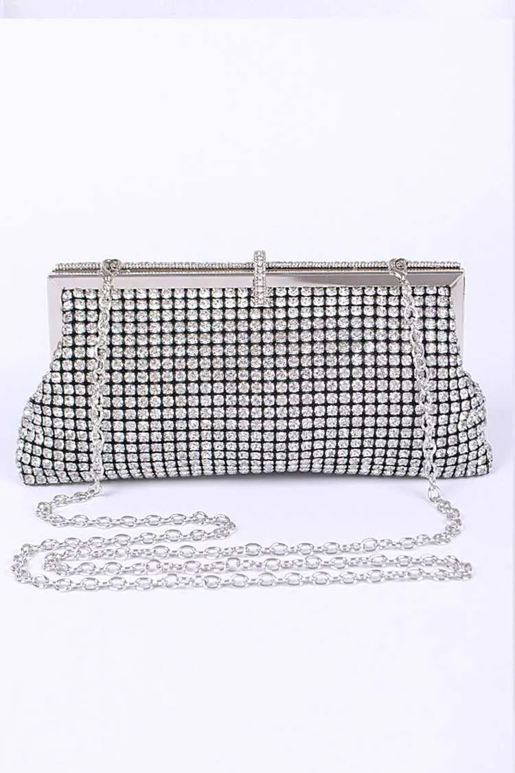 Silver Rhinestone Evening Statement Clutch Bag-M H W ACCESSORIES