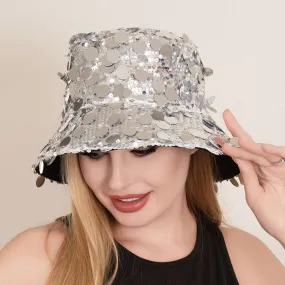 Silver Sequin Trendy Embellished Bucket Hat for Women