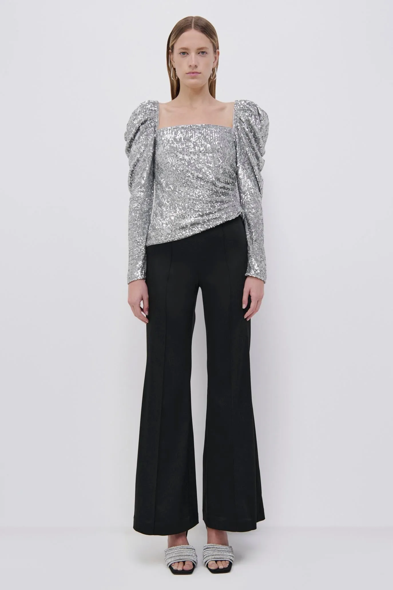 Simkhai Allura Hammered Sequin Top Silverr