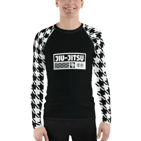 Sophisticated Strength: Men's Jiu-Jitsu Houndstooth Rash Guard Noir