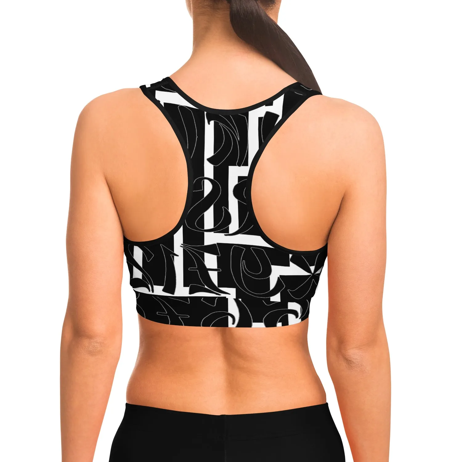 sport bra black white