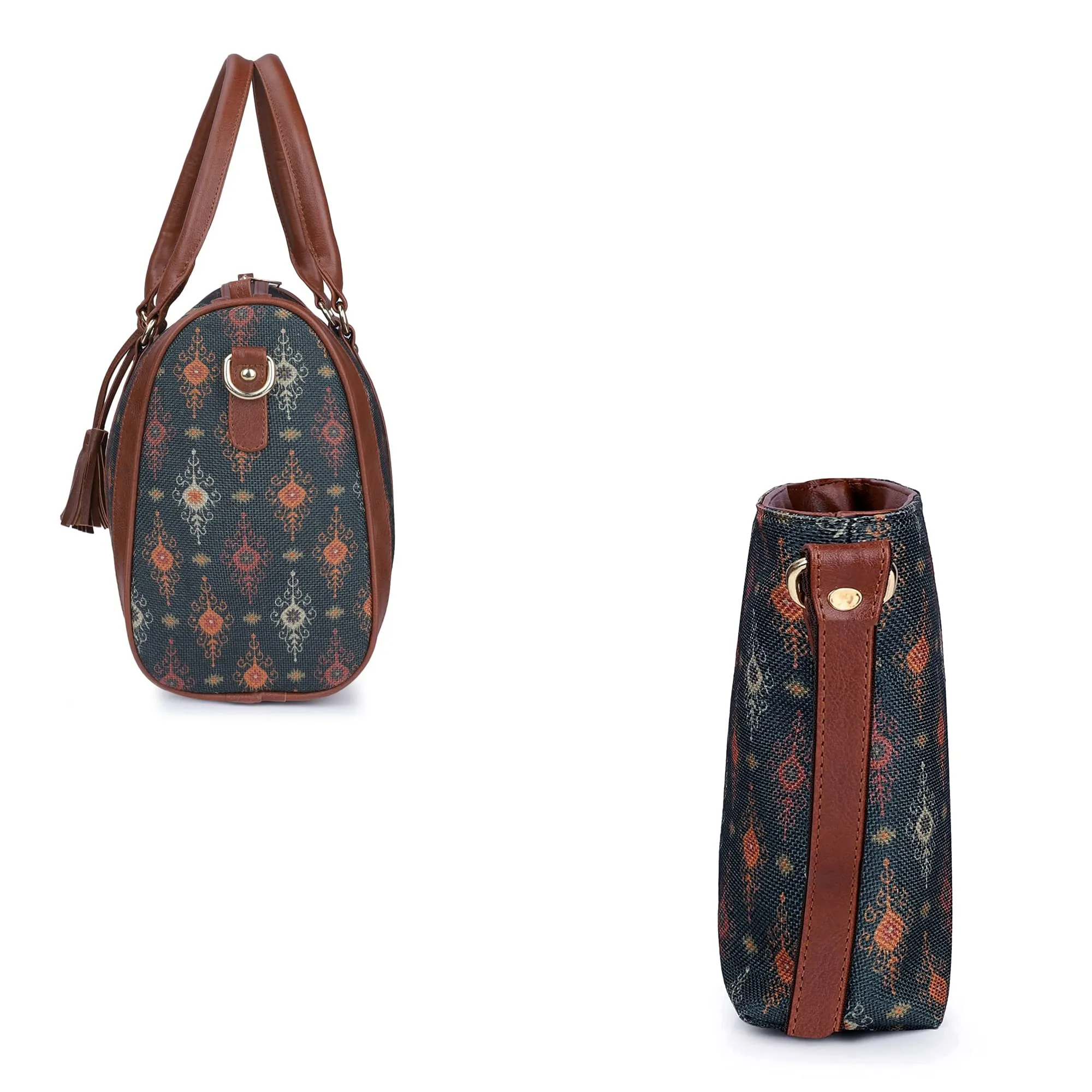 The Clownfish Combo of Lorna Printed Handicraft Fabric Handbag and Aahna Polyester Crossbody Sling bag for Women (Green)