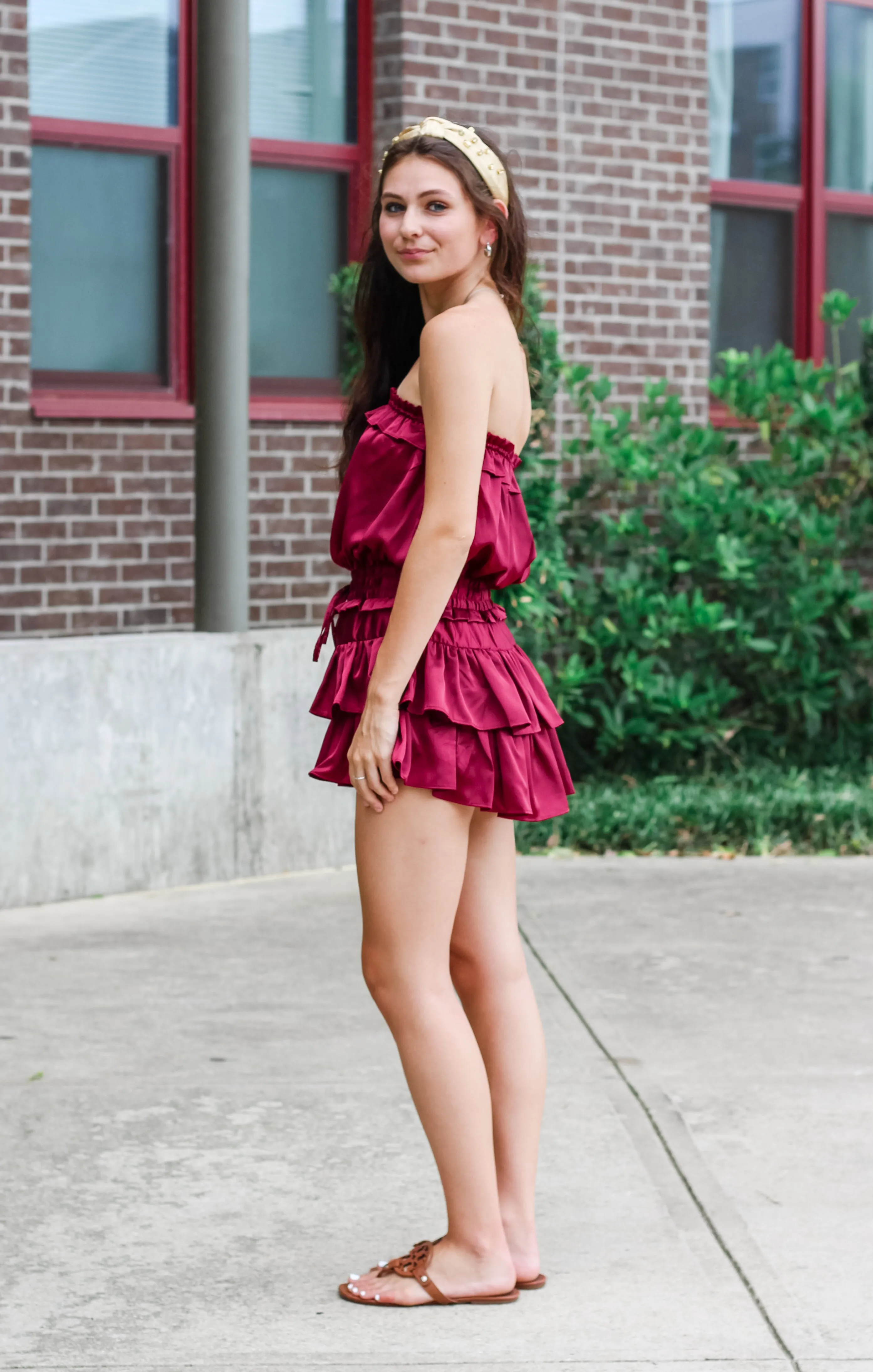 The Ruffle Game Day Romper (Garnet)