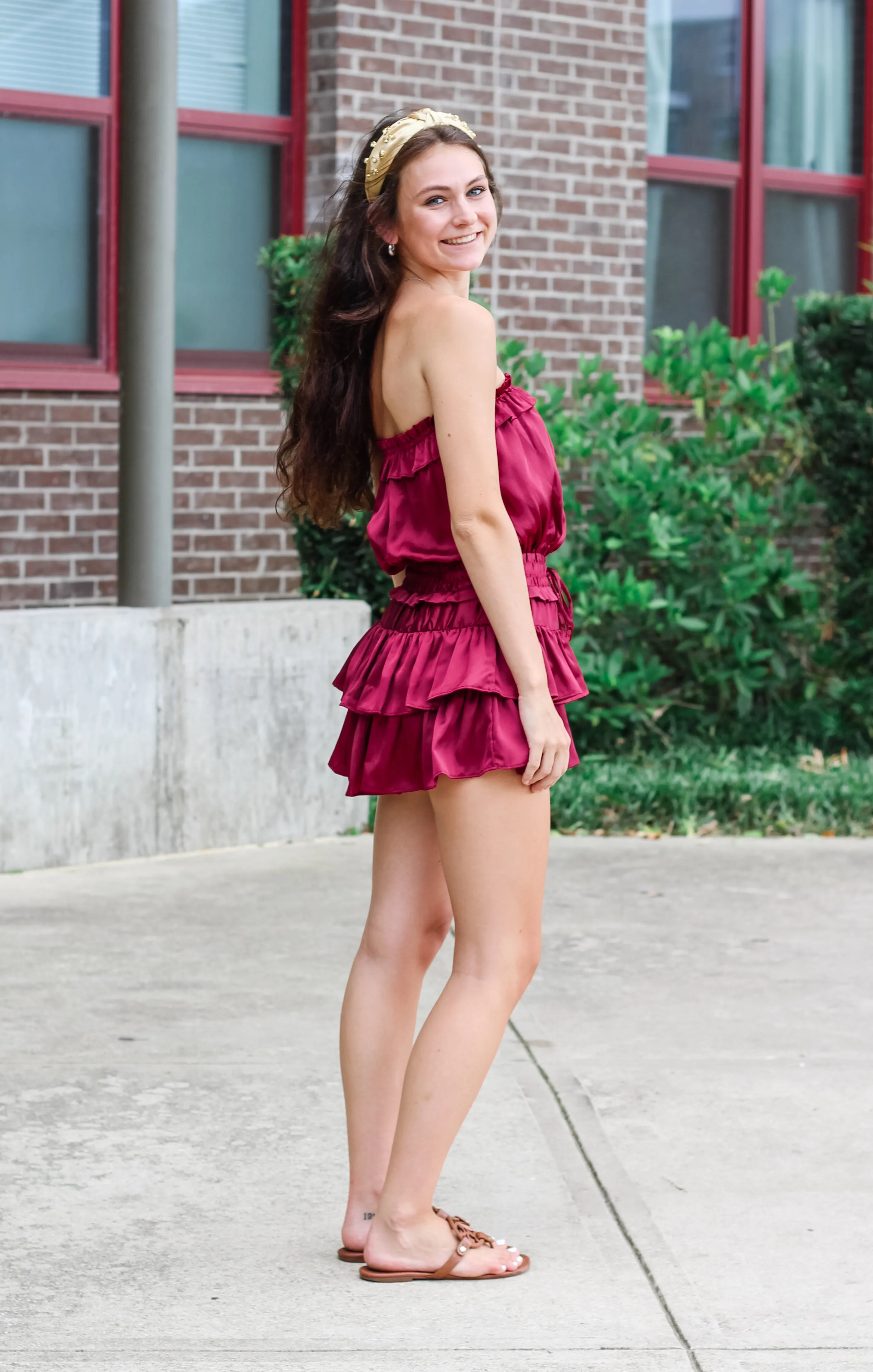 The Ruffle Game Day Romper (Garnet)