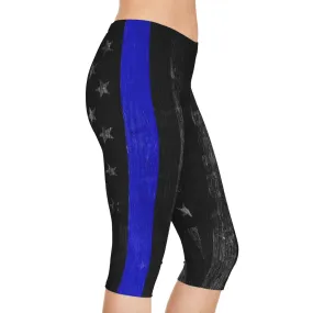 Thin Blue Line Distressed Flag Women's Capri Leggings