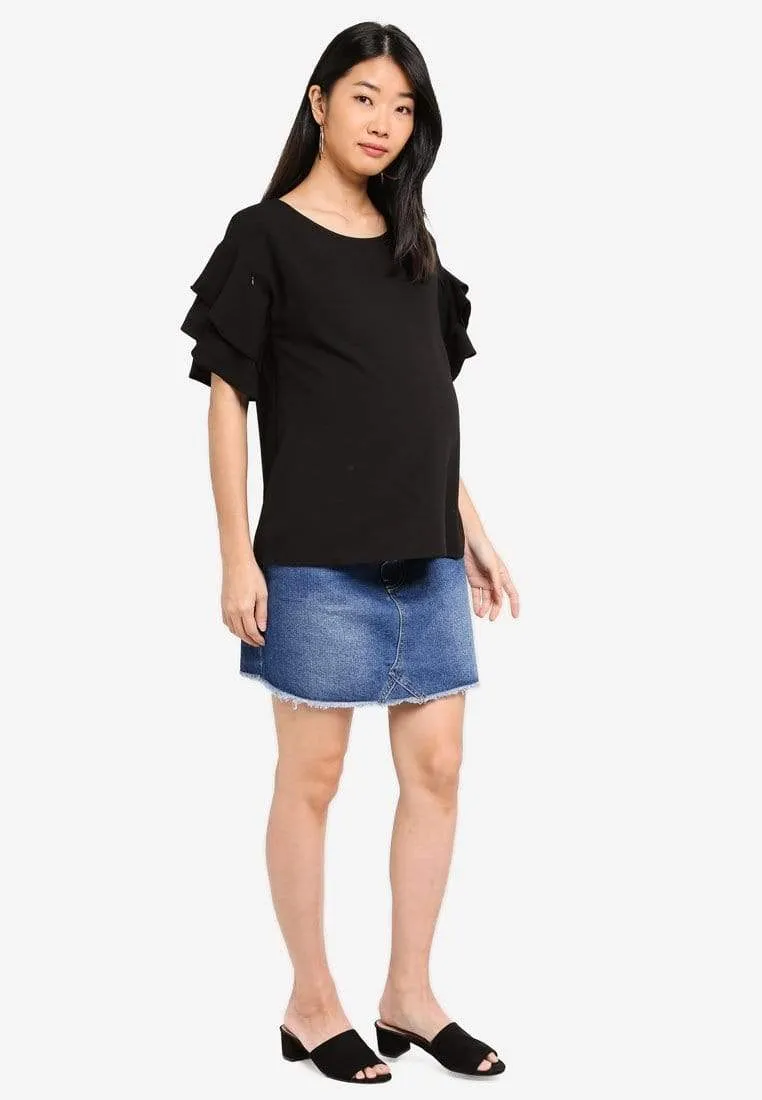 Tier Flounce Sleeves Cicilia Nursing Top Black