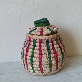 Traditional straw wicker box (green, pink)