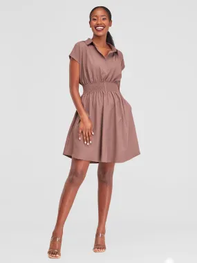 Vivo Zena Shirred Waist Shirt Dress - Taupe