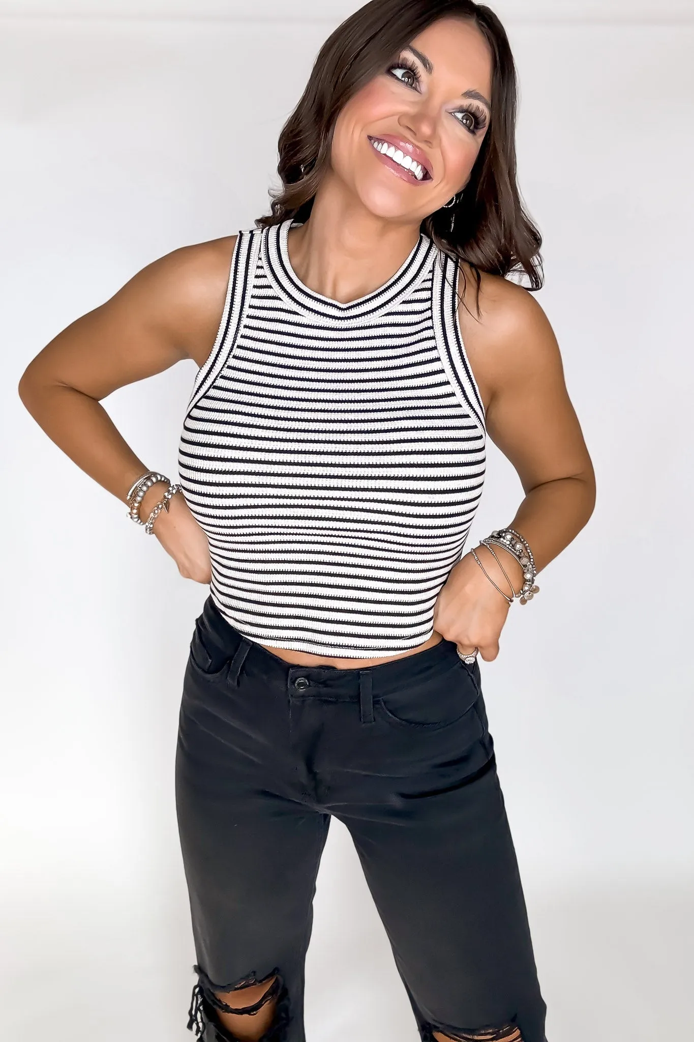 White And Black Racer Back Sleeveless Top