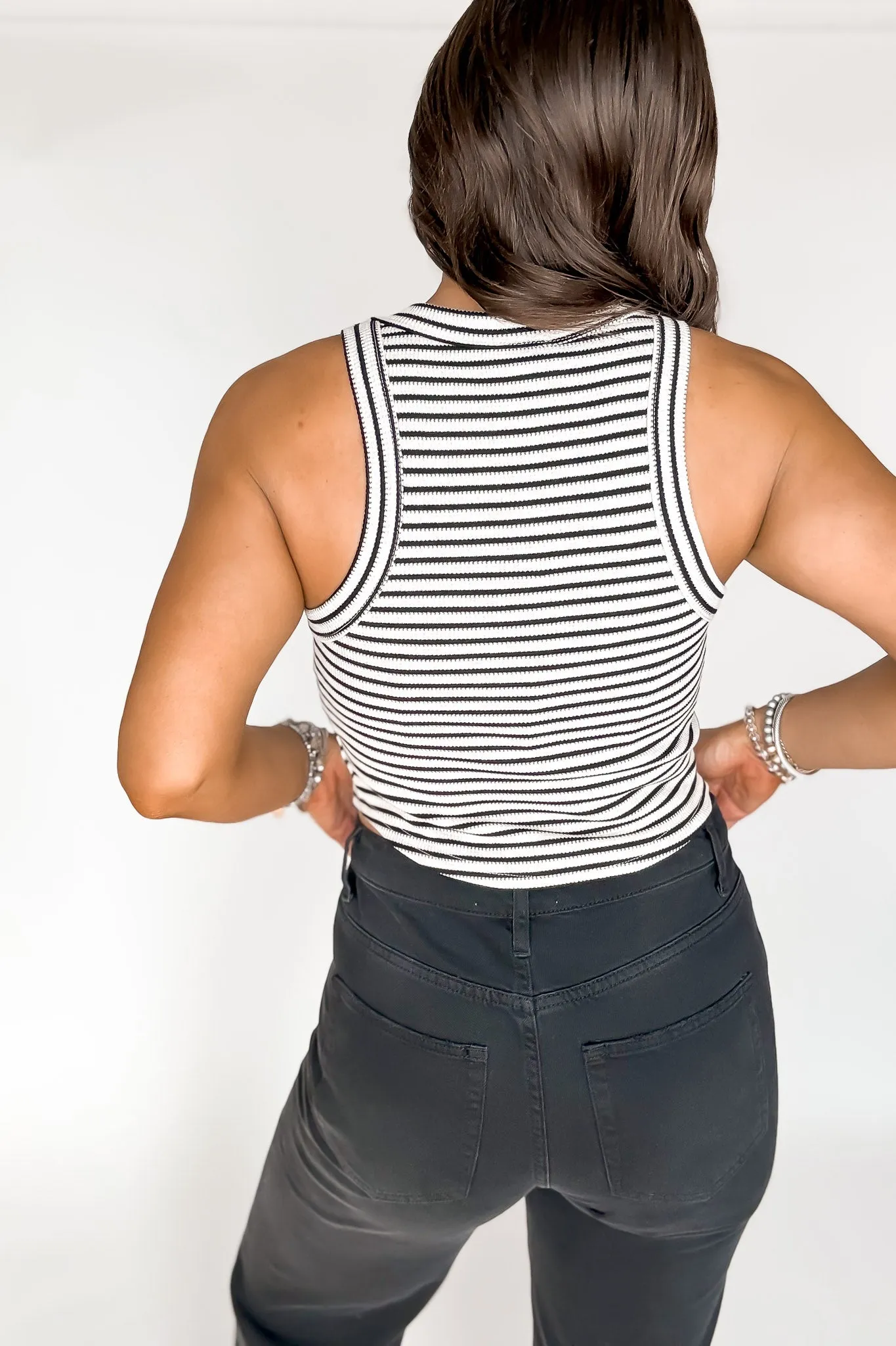 White And Black Racer Back Sleeveless Top