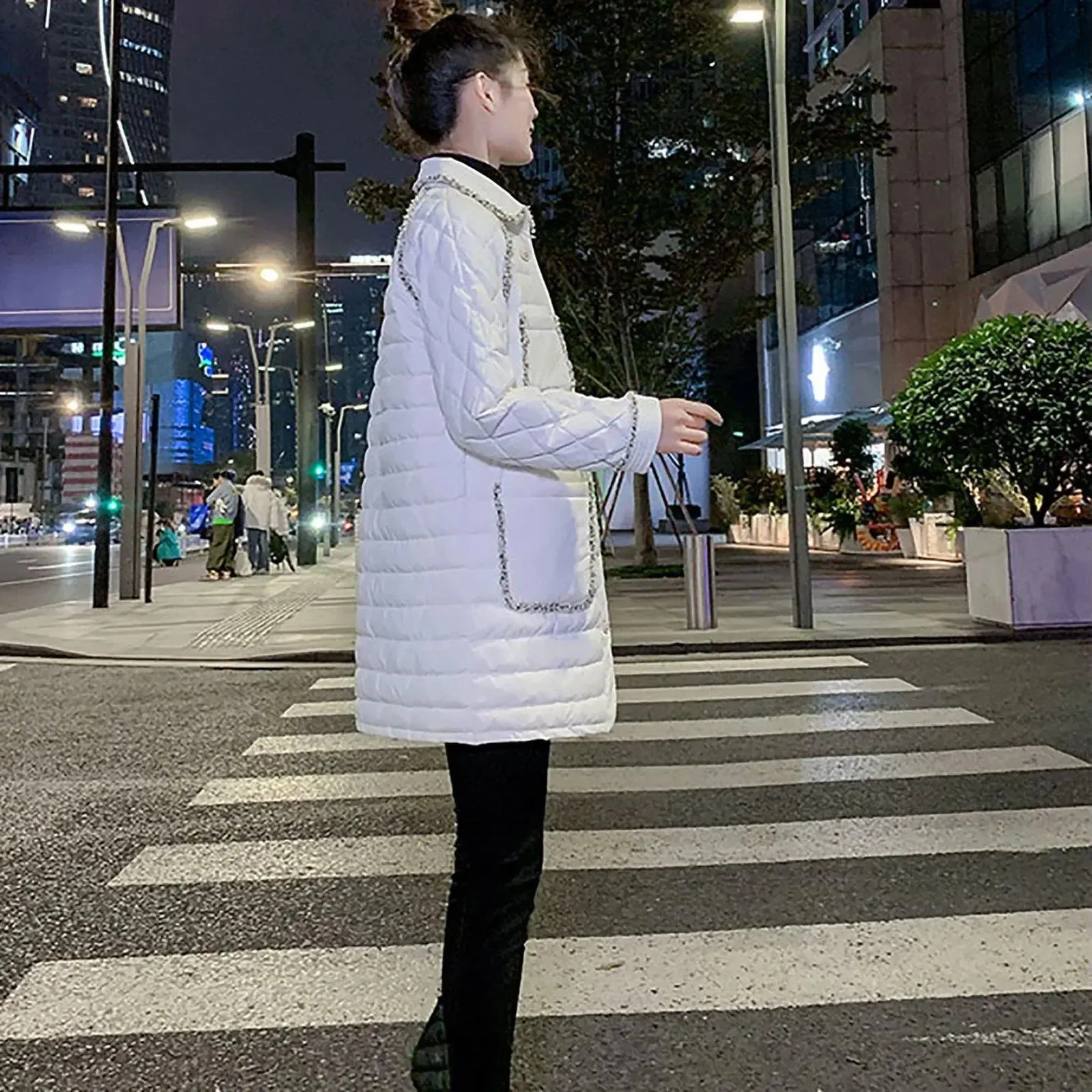 Women Black Tweed Quilted Down Puffer Padded Coat,Warm Winter Coat,White down Coat,Warm Puffy Coat,Quilted Down Jacket,Puffer Coat,Outerwear