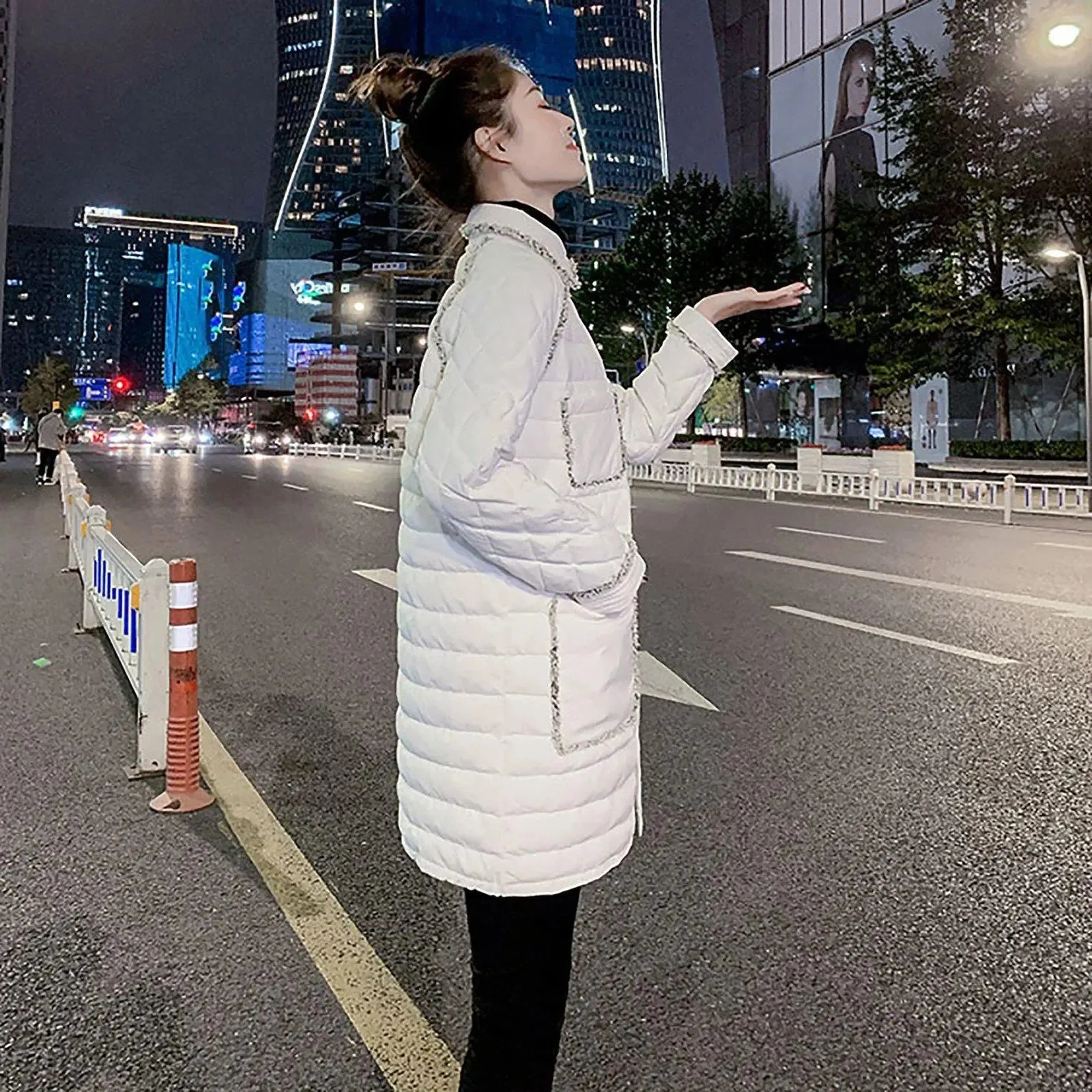 Women Black Tweed Quilted Down Puffer Padded Coat,Warm Winter Coat,White down Coat,Warm Puffy Coat,Quilted Down Jacket,Puffer Coat,Outerwear