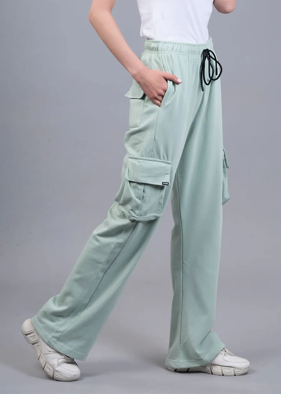 Women Premium Terry Cargo Pants - Mint Green