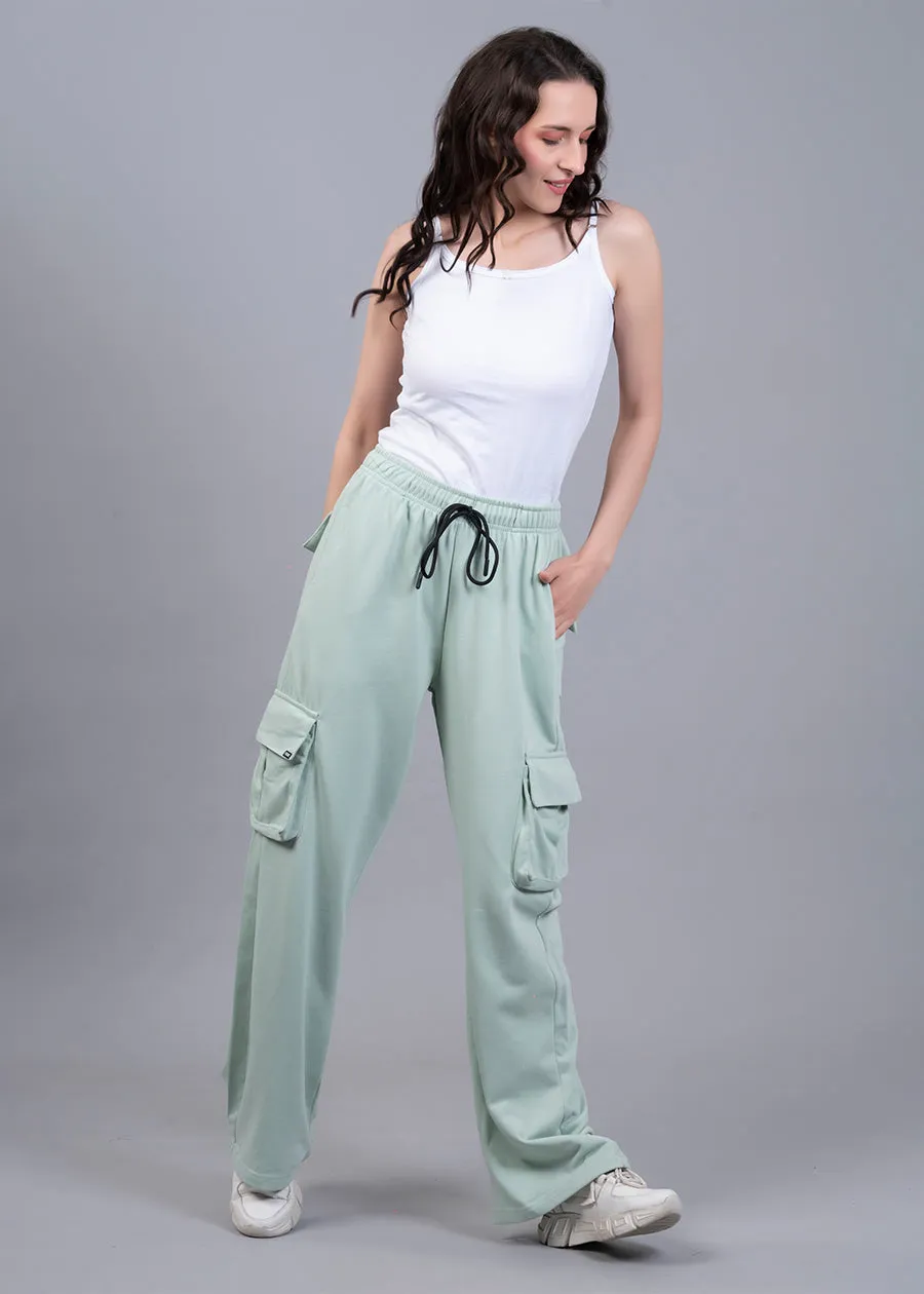 Women Premium Terry Cargo Pants - Mint Green